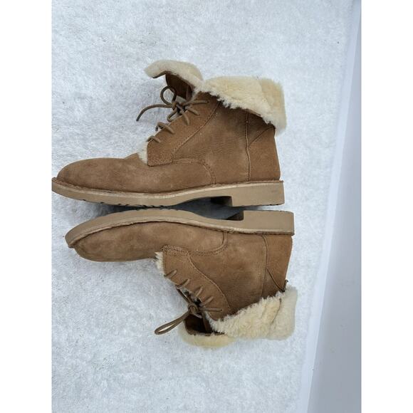 Ugg women's Quincy brown shearling lined boots size 8 Winter Warm Tie Fold Over - Picture 6 of 14